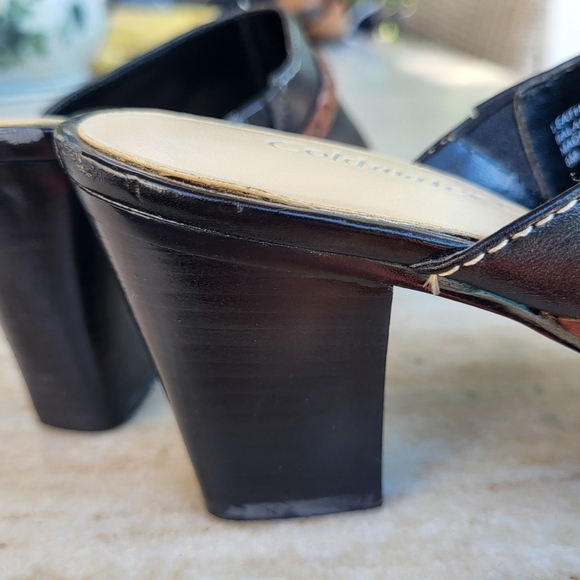 Coldwater Creek Black & Brown Leather Block Healed Mules Western Design Size 6 - Picture 7 of 9
